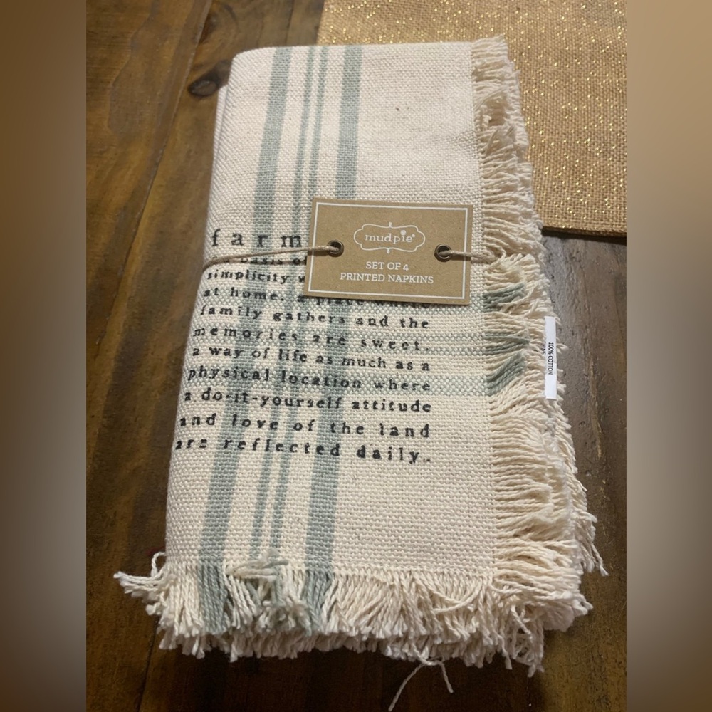 Mud Pie Farmhouse Grainsack Napkins, Cream